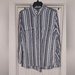 Ellen Tracy Black and White Striped 100% Linen Shirt 3X